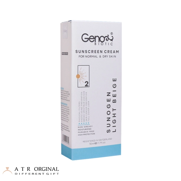 کرم ضد آفتاب پوست خشک ژنوبایوتیک SPF50 حجم 50 گرم بژ روشن
