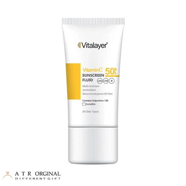 فلوئید ضدآفتاب بی‌رنگ ویتالیر SPF50 مدل Vitamin C مناسب انواع پوست، حجم 50 میلی‌لیتر