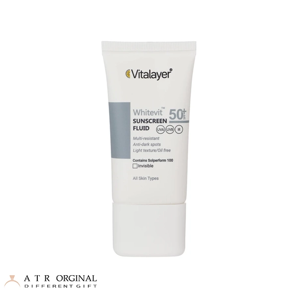 فلوئید ضدآفتاب بی‌رنگ ویتالیر SPF50 مدل Whitevit مناسب انواع پوست، حجم 50 میلی‌لیتر