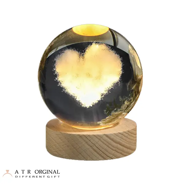 چراغ خواب گوی کریستالی مدل قلب پنبه ای