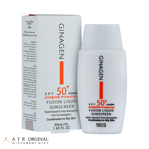 ضد آفتاب بی رنگ ژیناژن مدل Fusion liquid مناسب پوست چرب