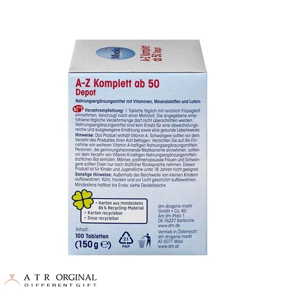 قرص مولتی ویتامین کامل A-Z بالای 50 سال میولیس 100 عدد